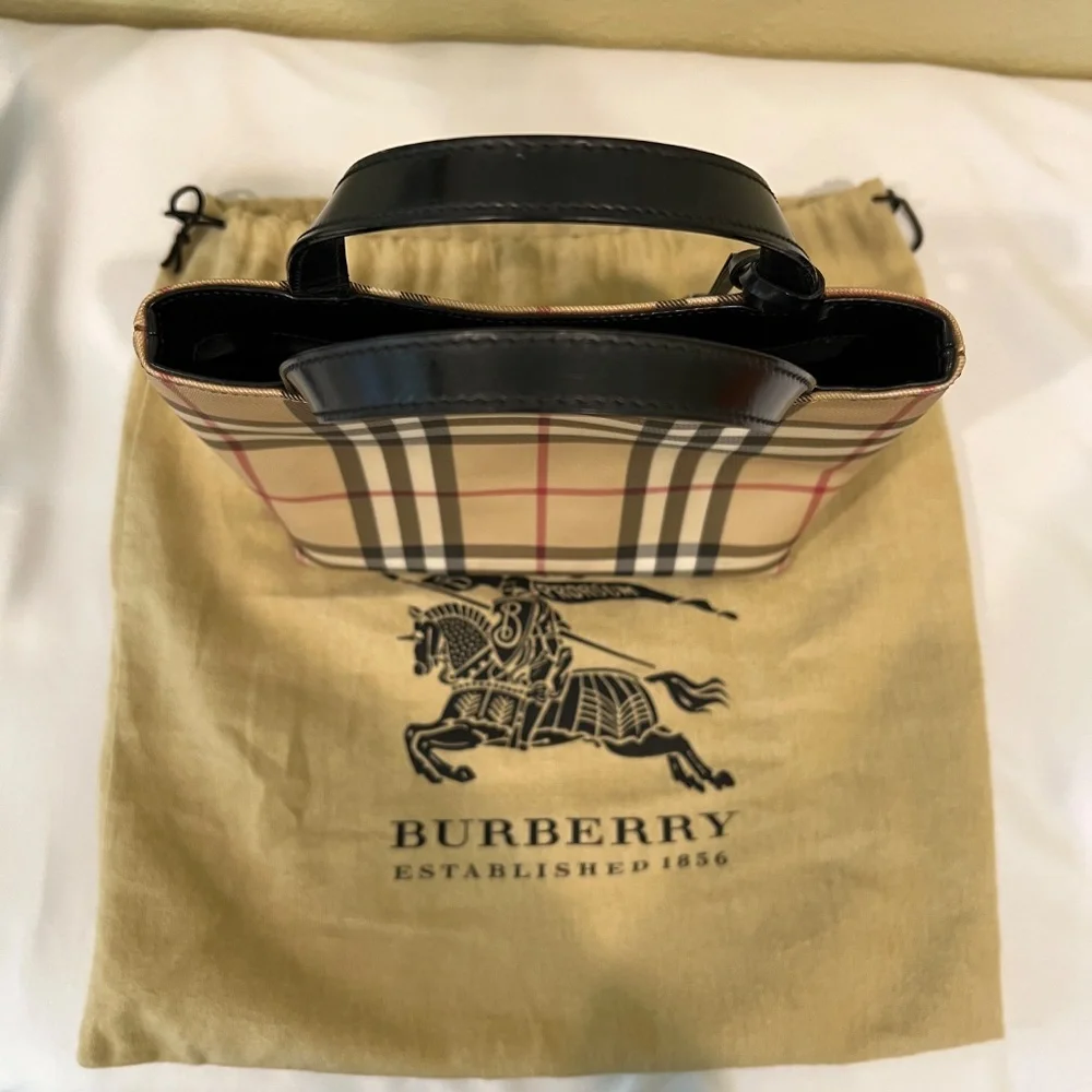 Burberry London Nova Check Coated Canvas Mini Tote Tan Black - Picture 4 of 16